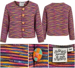 Parsley & Sage Women’s Multicolor Woven Jacket Art to Wear Boho Button Front